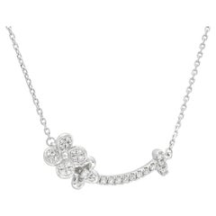 Diamantes naturales 0. 20 quilates Collar colgante de cadena de barra floral de oro blanco de 18 quilates
