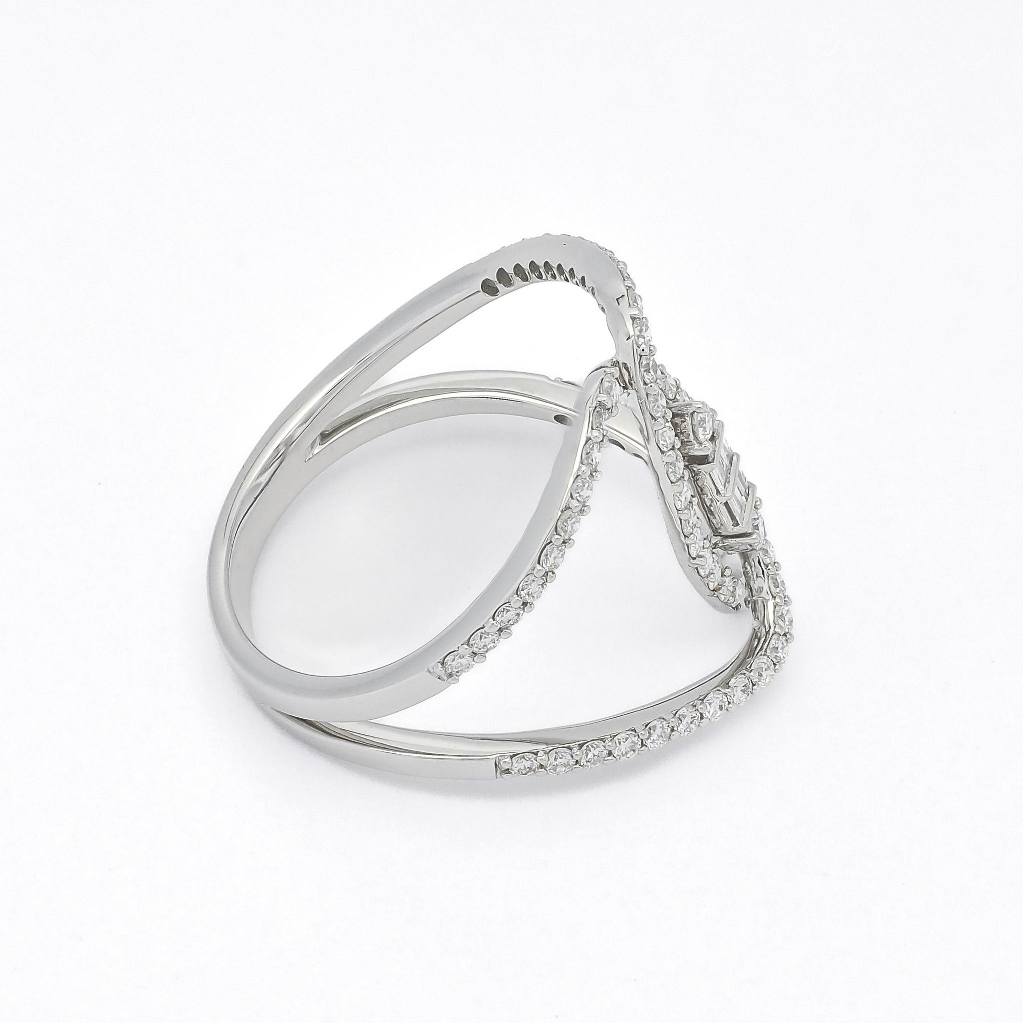 
A natural diamond cluster split shank modern anniversary ring is a beautiful and versatile piece of jewelry that can also make a stunning cocktail ring. The unique butterfly shape add a playful and feminine touch to this already elegant design,