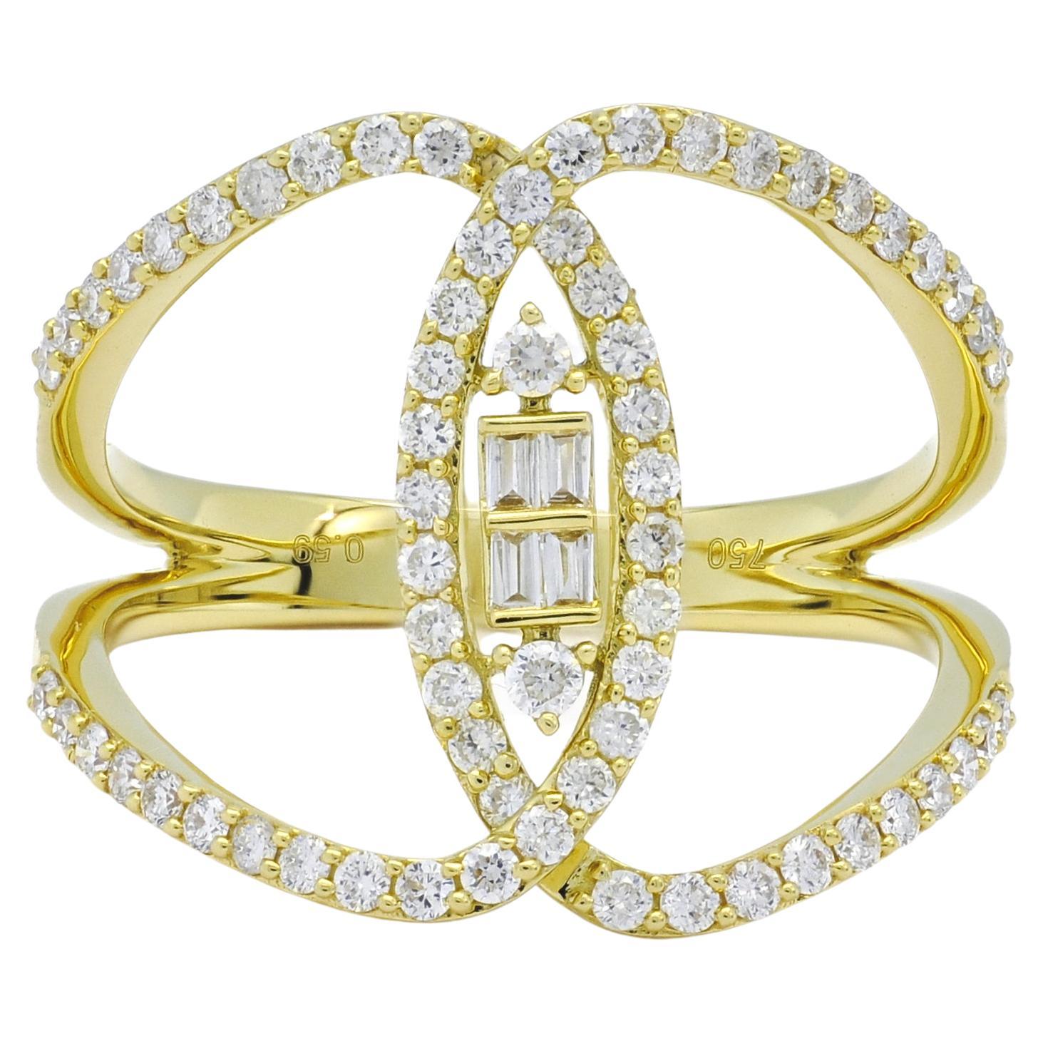 Natural Diamonds Ring 0.59 CT 18 Karat Gold Diamond Modern Cocktail Ring For Sale
