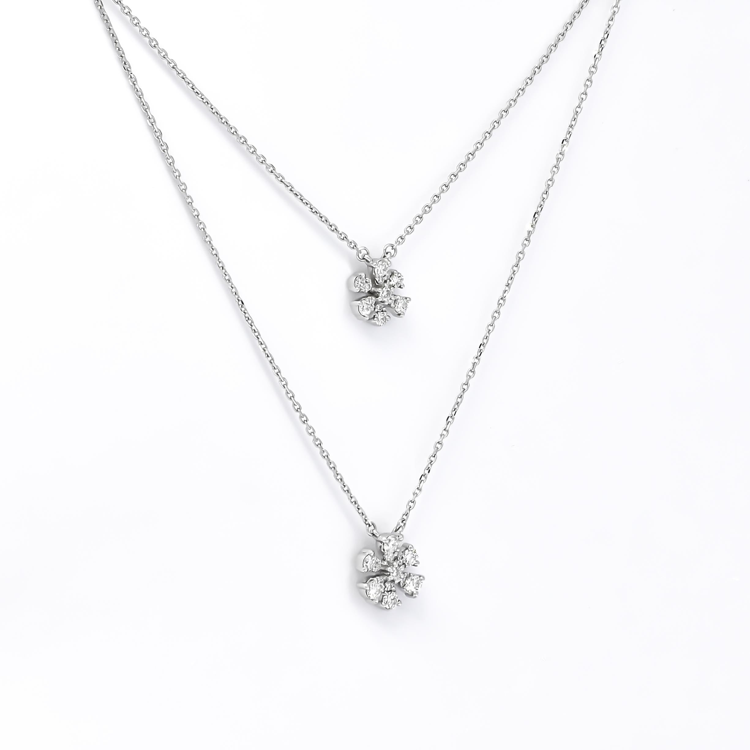 Brilliant Cut 18KT Gold Diamonds Double Flower Double Layer Chain Pendant Necklace N078016 For Sale
