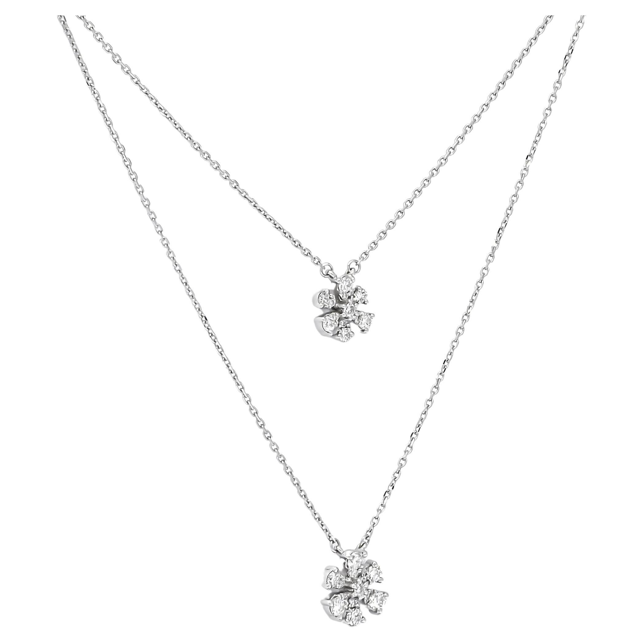 18KT Gold Diamonds Double Flower Double Layer Chain Pendant Necklace N078016 For Sale