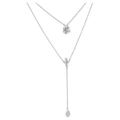 Natural Diamond 0.44 carat 18KT White Gold Flower Double Chain Pendant Necklace