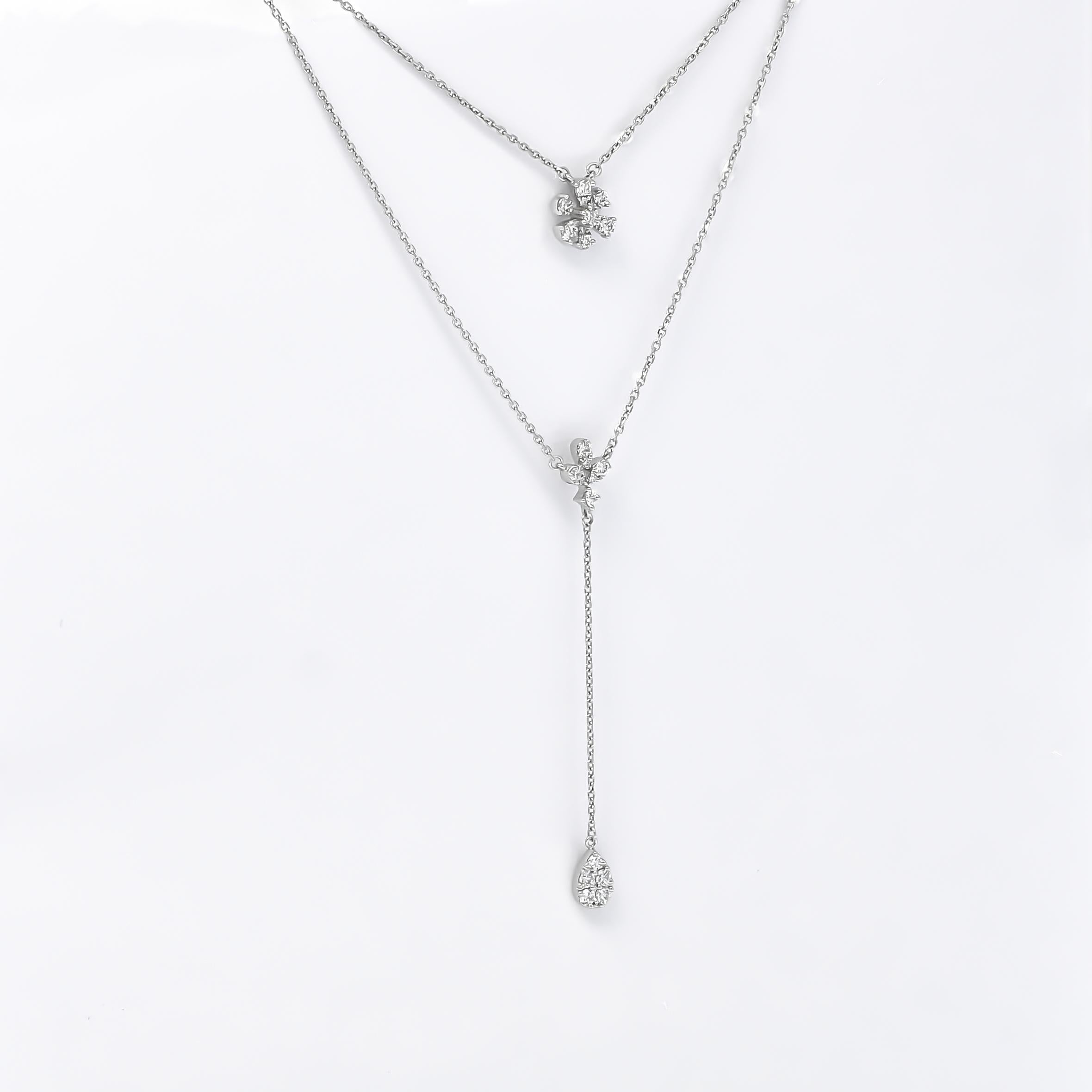 Brilliant Cut 18KT Gold Diamonds Flower Layer Chain Pendant Necklace N078012 For Sale