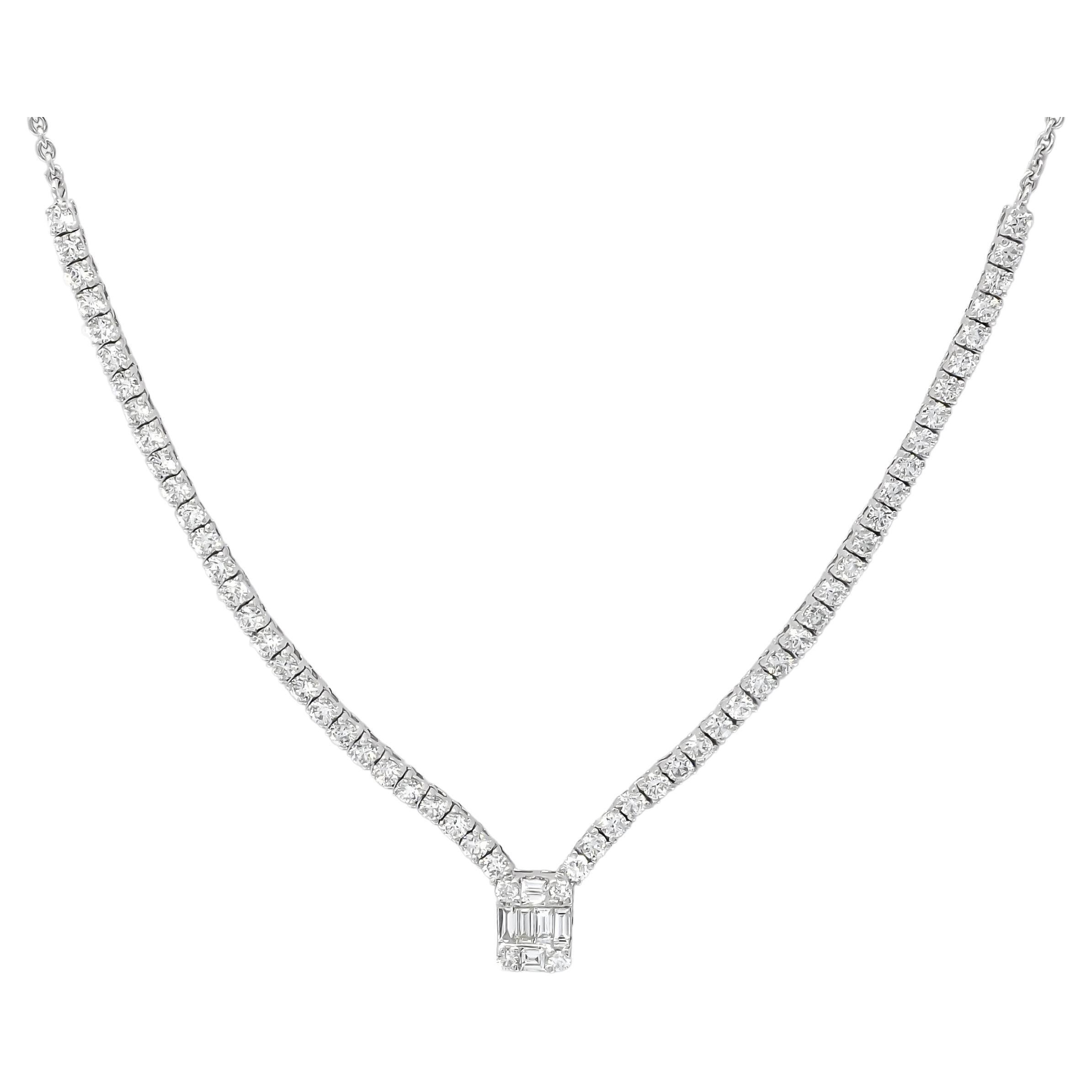 Natural Diamond Necklace 1.64 CT 18Karat White Gold Single Row Tennis Necklace For Sale
