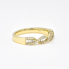 18KT Gold DNA Helix Baguette Round Criss Cross Row Pavé Diamond Modern Band Ring