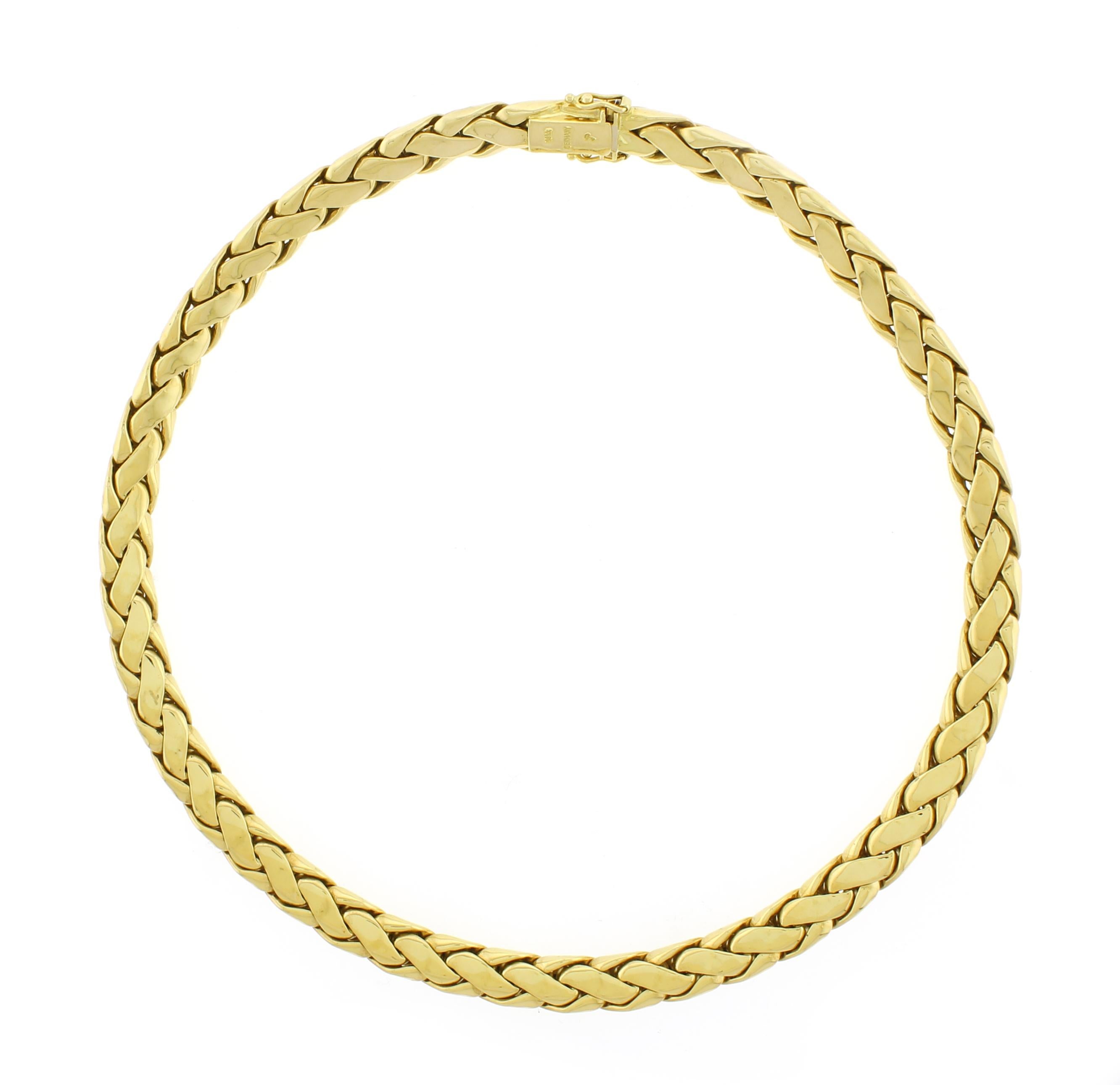 Women's or Men's 18kt Gold Domed Herringbone Necklace Made By Abel and Zimmerman for Pampillonia  For Sale