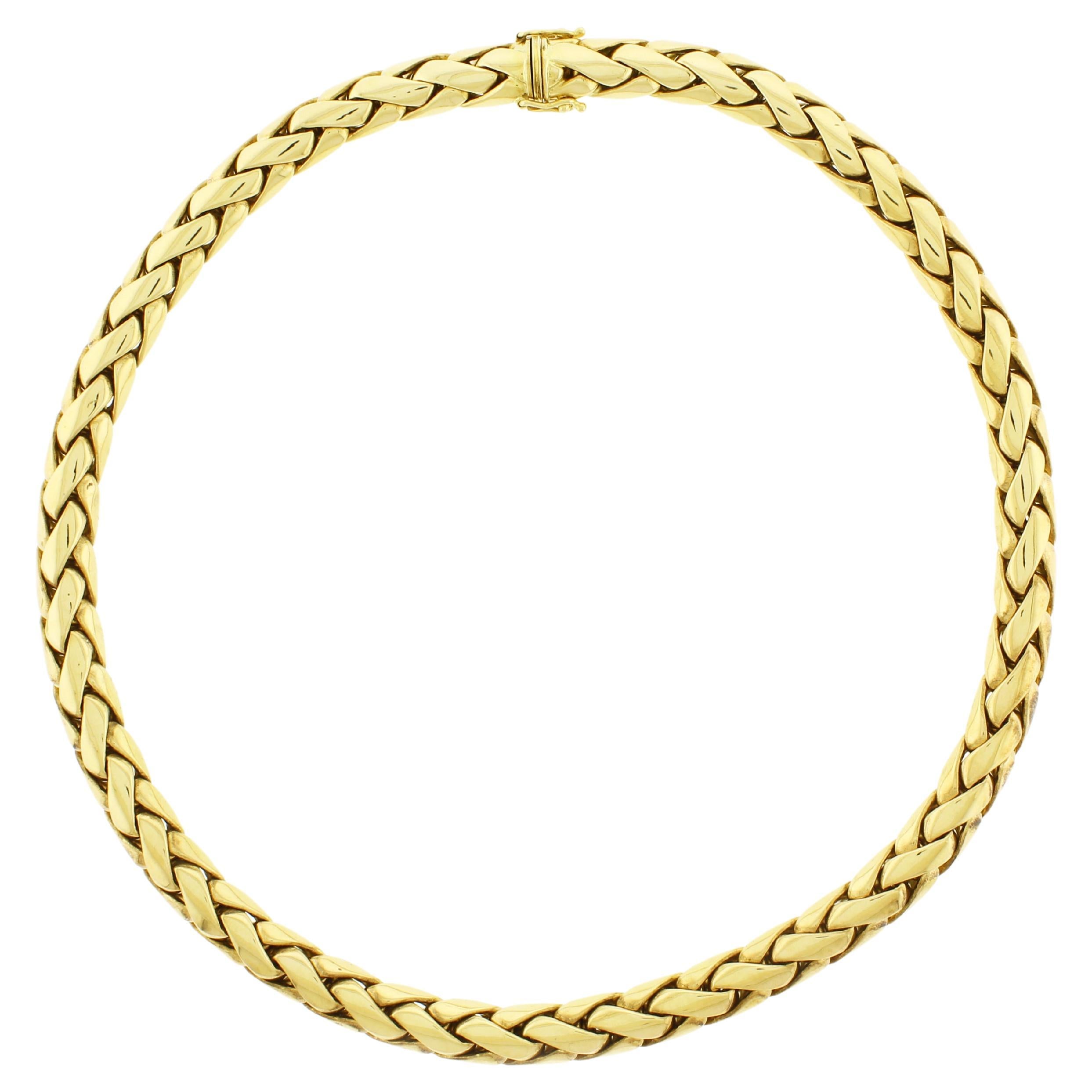 18kt Gold Domed Herringbone Necklace Made By Abel and Zimmerman for Pampillonia 