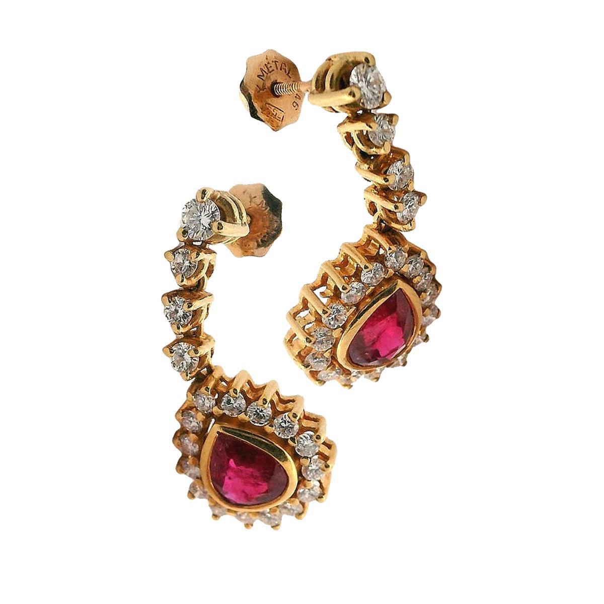 Modern 18kt Gold Drop Earrings with 5.40 CTW in Diamonds and Rubies For Sale
