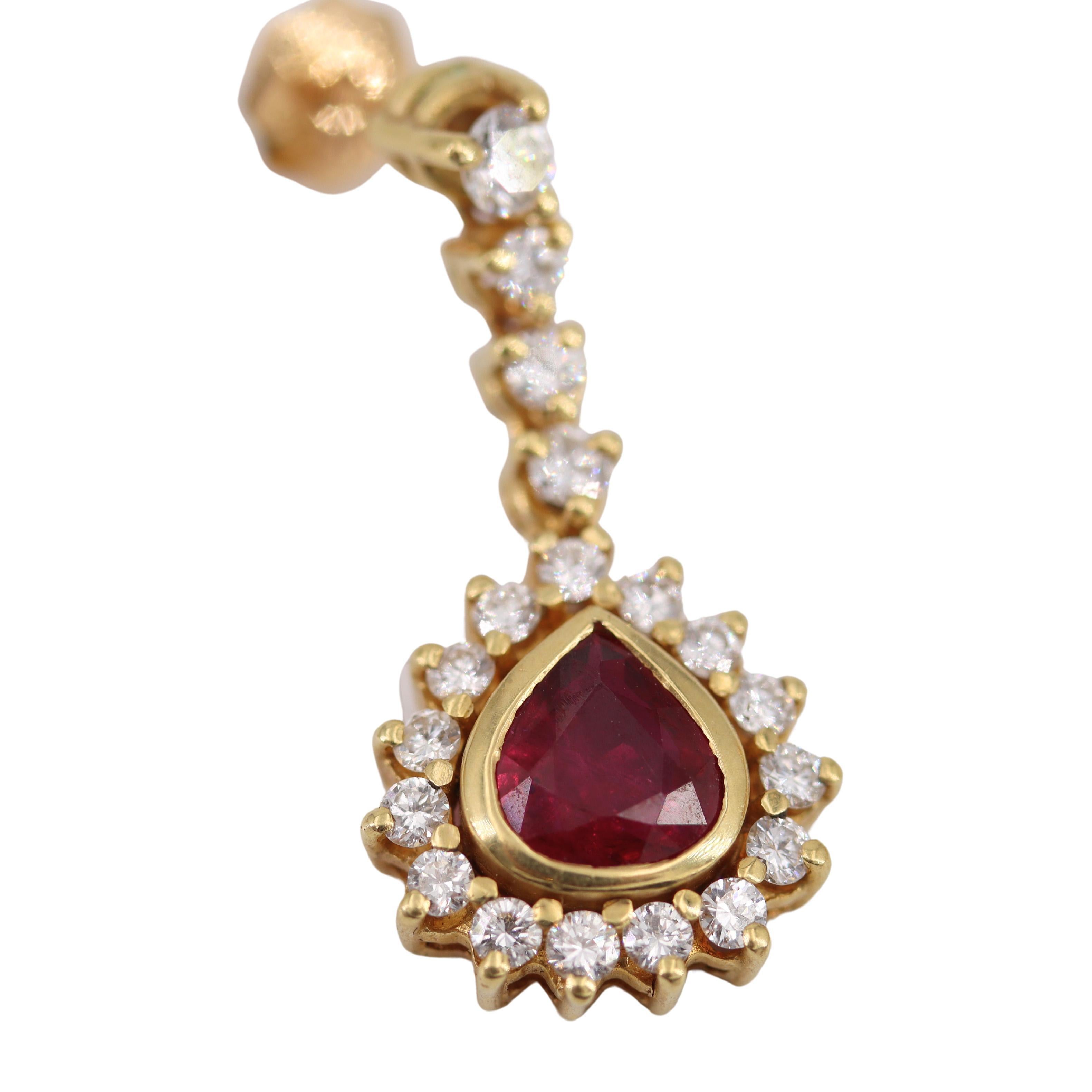 Pear Cut 18kt Gold Drop Earrings with 5.40 CTW in Diamonds and Rubies For Sale