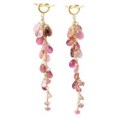 18 Karat Gold Drop "Knot" Earrings with Pink Tourmaline Beads