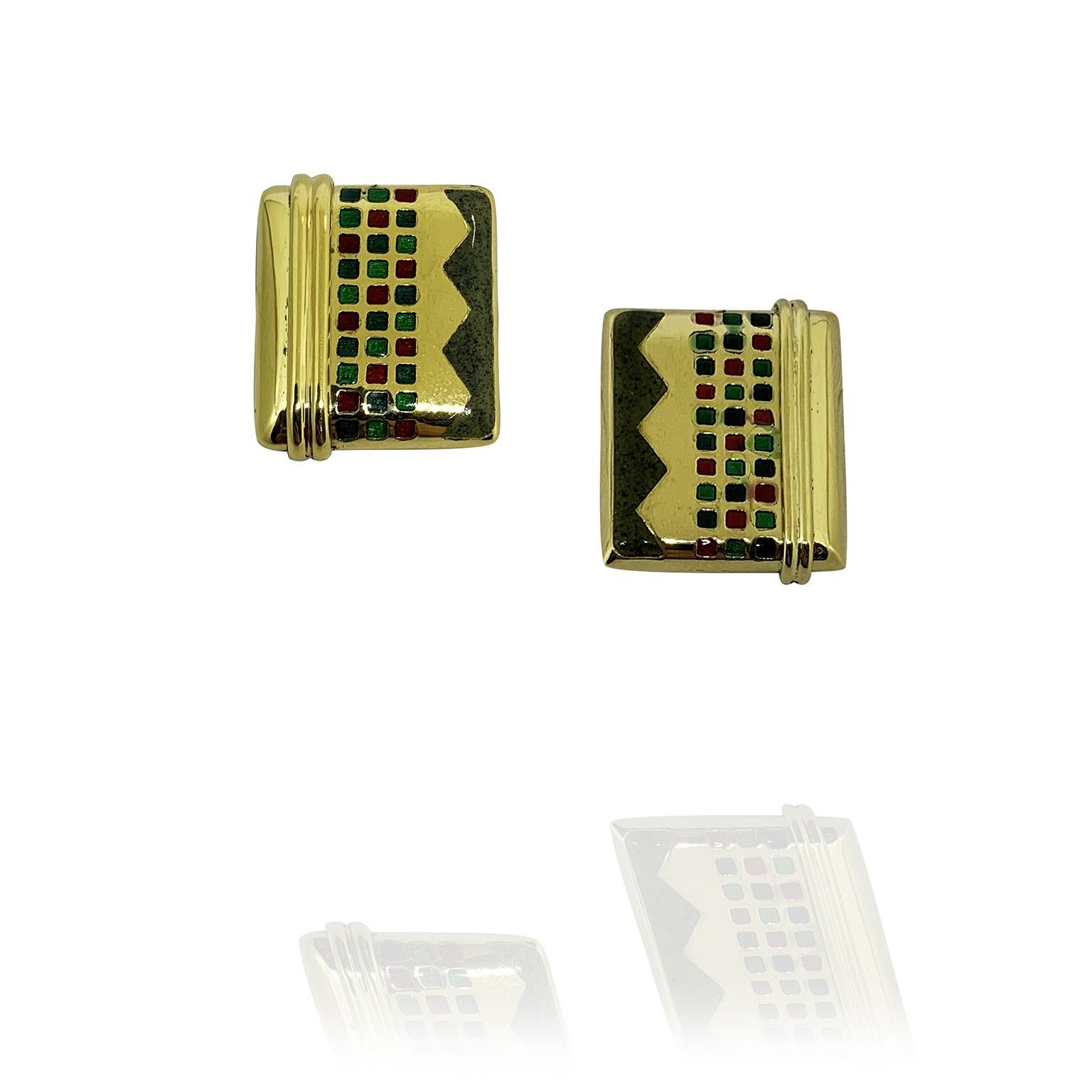 18kt yellow gold enameled earring
blu red and green in the rettangola collection