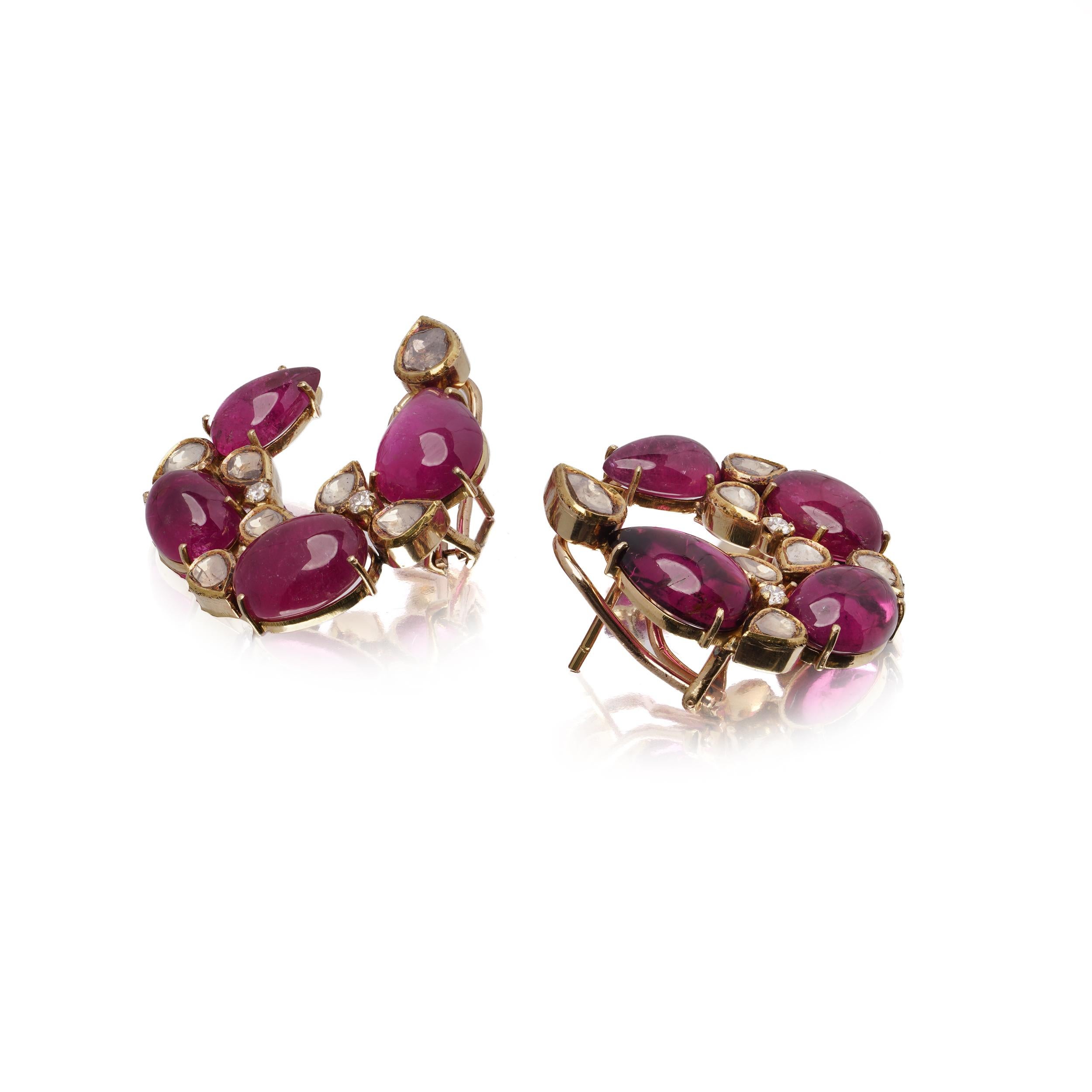 18kt Gold Earrings with pink tourmalines and diamonds en venta 1