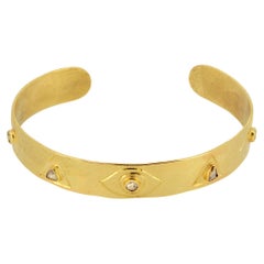 18kt Gold Embrace Cuff Engraved and Studded with Rosecut Diamonds