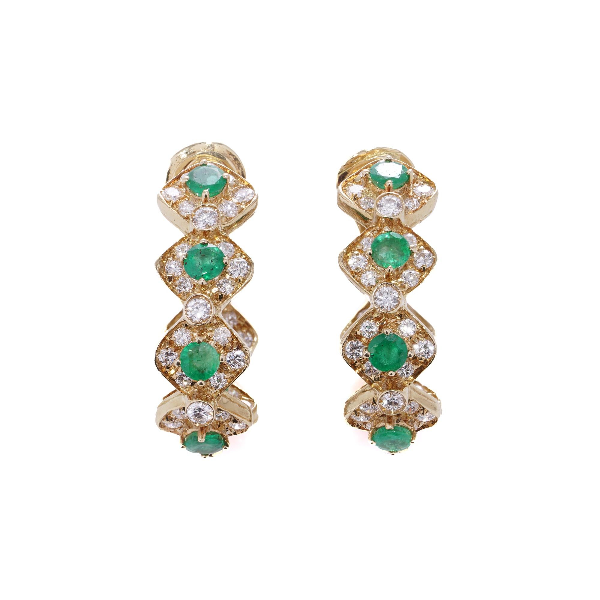 Women's or Men's 18kt gold emerald diamond clip - on earrings For Sale