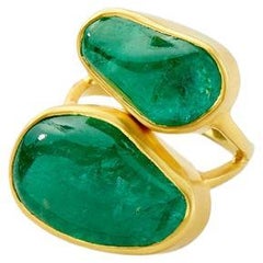 18kt Gold Emerald Large Double Greek Ring