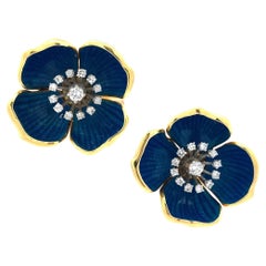 18kt Gold enamel Flower Earrings with Diamonds