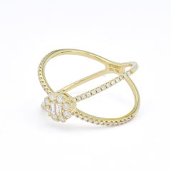 Blumen-Cluster-Ring mit geteiltem Schaft, natürliche Diamanten 0,40 Karat 18KT Gelbgold