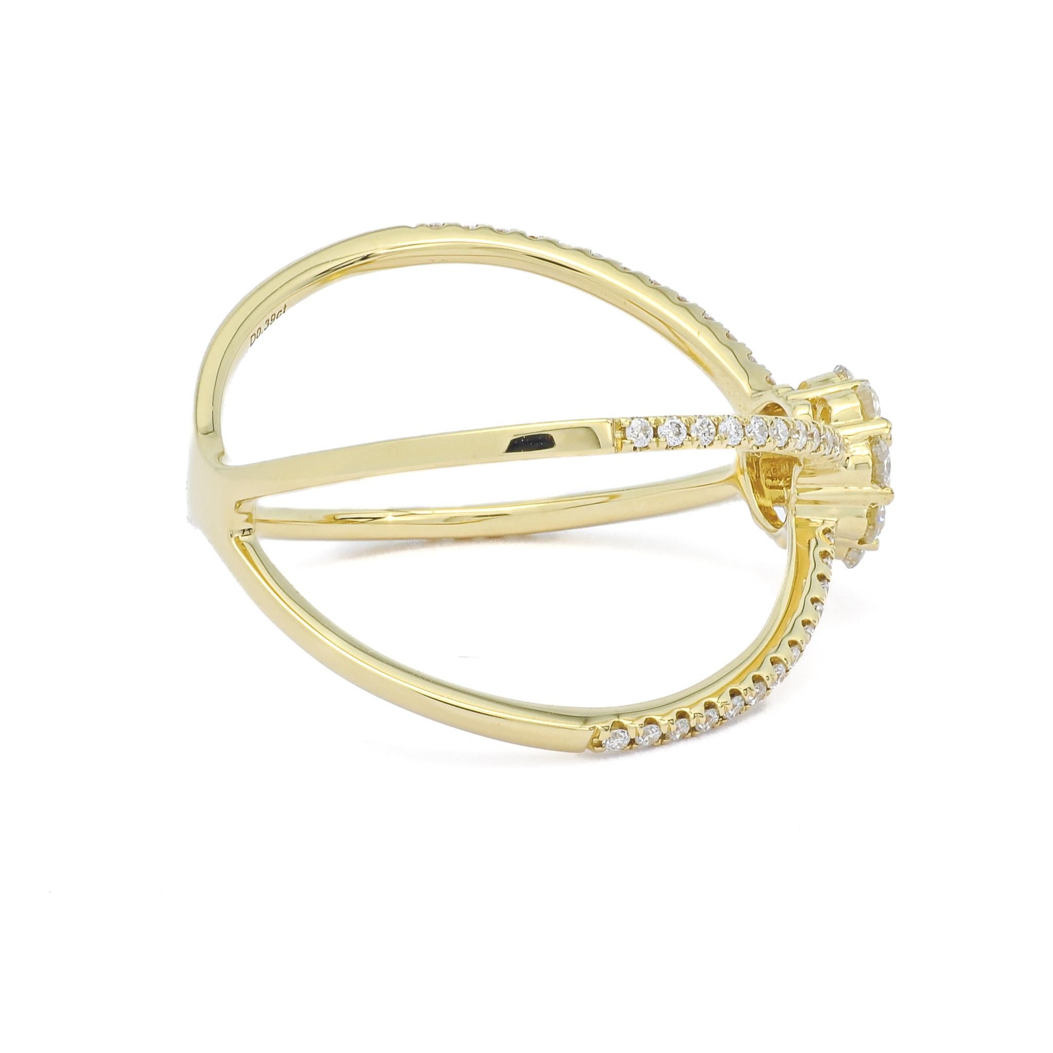 Modern Natural Diamonds 0.40 Carats 18KT Yellow Gold Flower Cluster Split Shank Ring For Sale