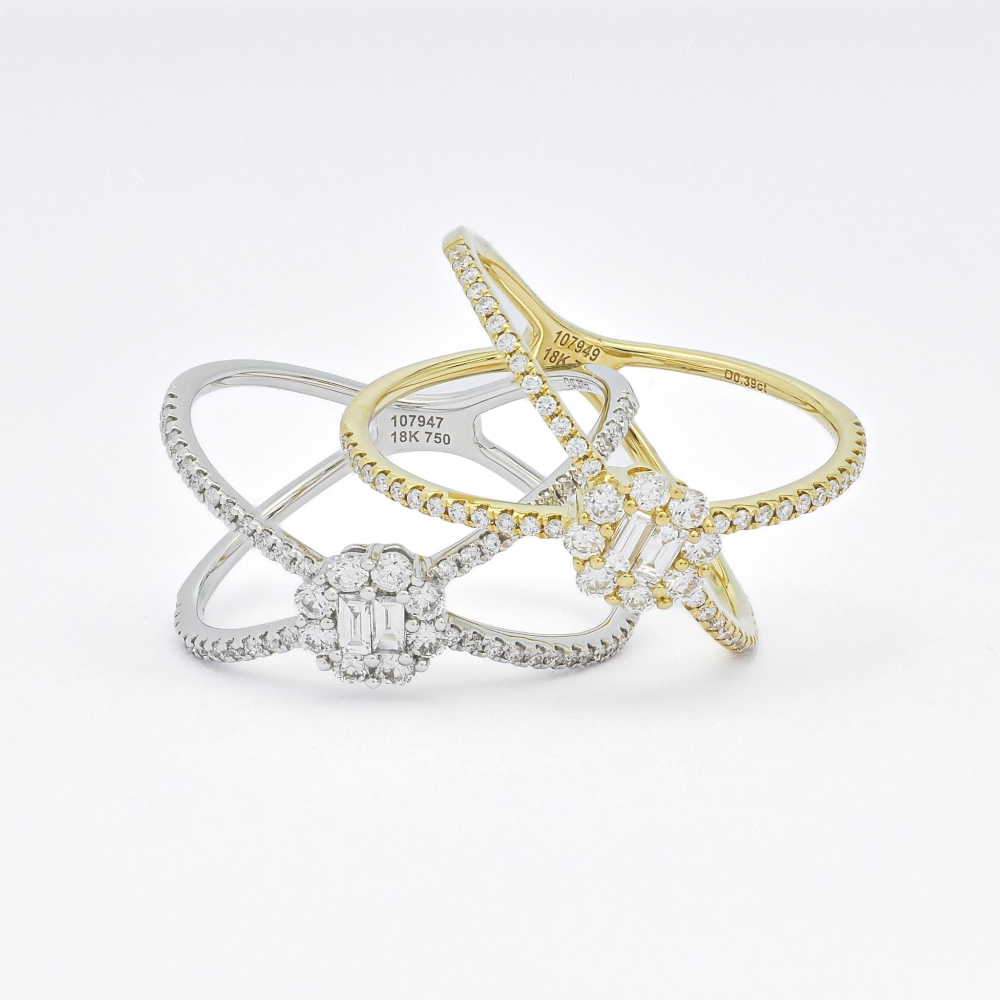 Bague à tige fendue en or jaune 18 carats avec diamants naturels de 0,40 carat Pour femmes en vente