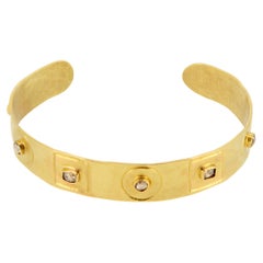 18kt Gold Fulfilment Cuff with Engraving and Studded with Rosecut Diamonds