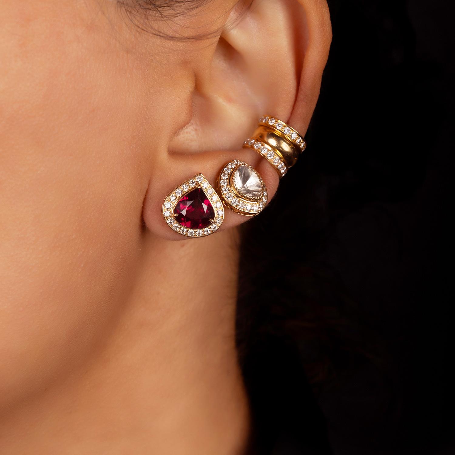 Art nouveau Boucles d'oreilles en or 18kt grenat et diamant en vente