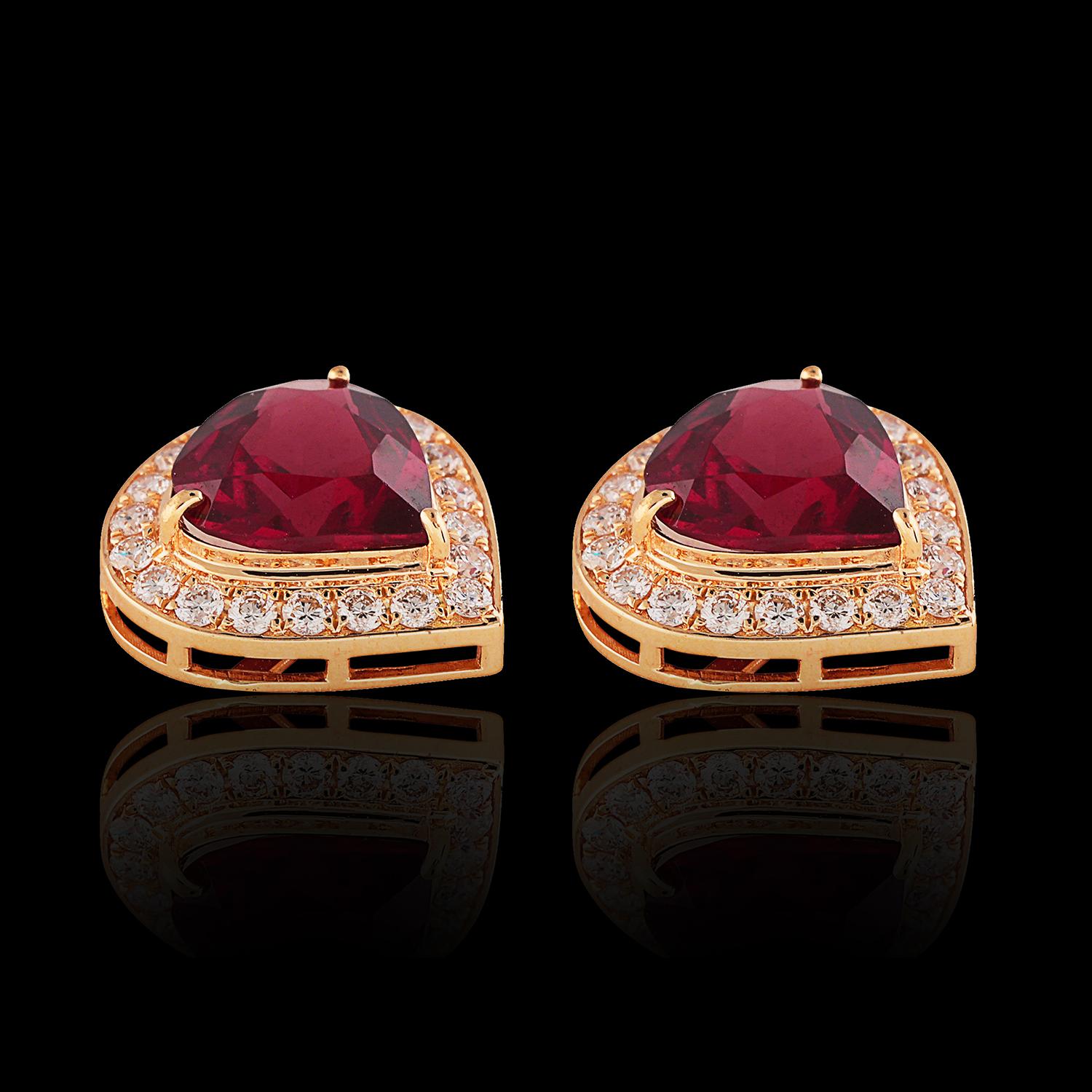 18kt Gold Garnet & Diamond Stud Earrings In New Condition For Sale In London, W1U 2JG