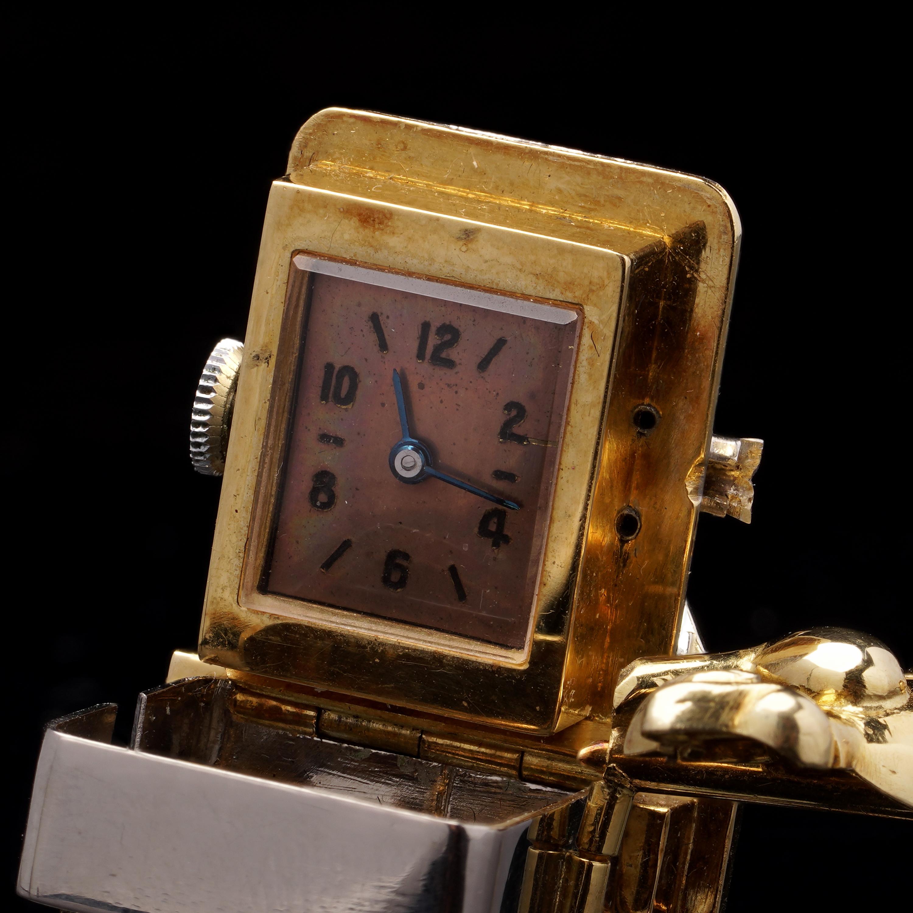 A.I C. C.C. Montre-broche en or 18kt et serti de pierres précieuses, mécanique, Stealing Time, C.1960s en vente 3