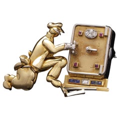 18kt Gold & Gem-Set Mechanical “Stealing Time” Brooch Watch C.1960s