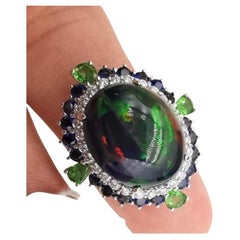 18KT Gold Gorgeous Rare Black Opal Sapphire und Diamant-Ring Special für Ami