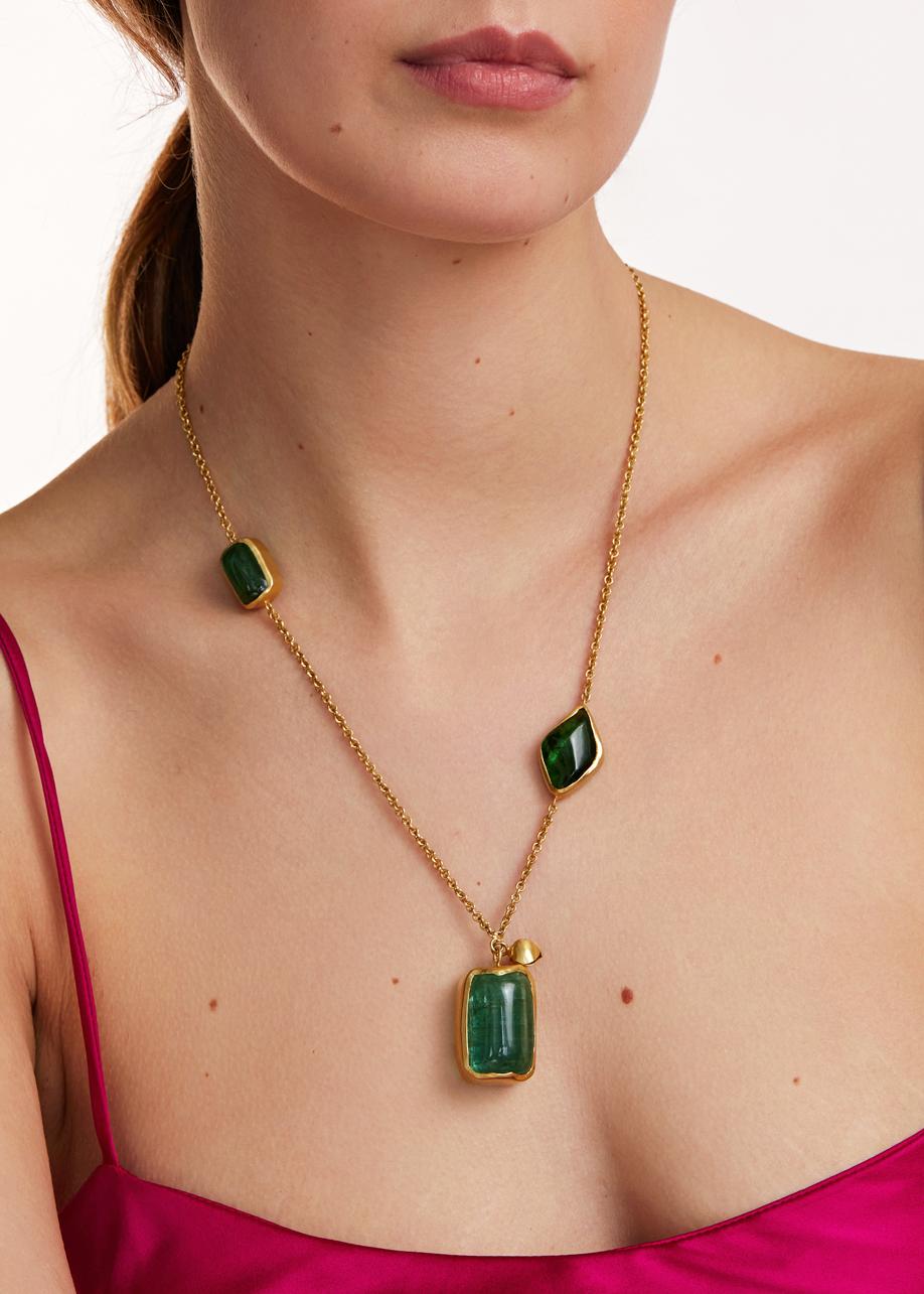 Tumbled 18kt Gold Green Tourmaline New Day Necklace For Sale