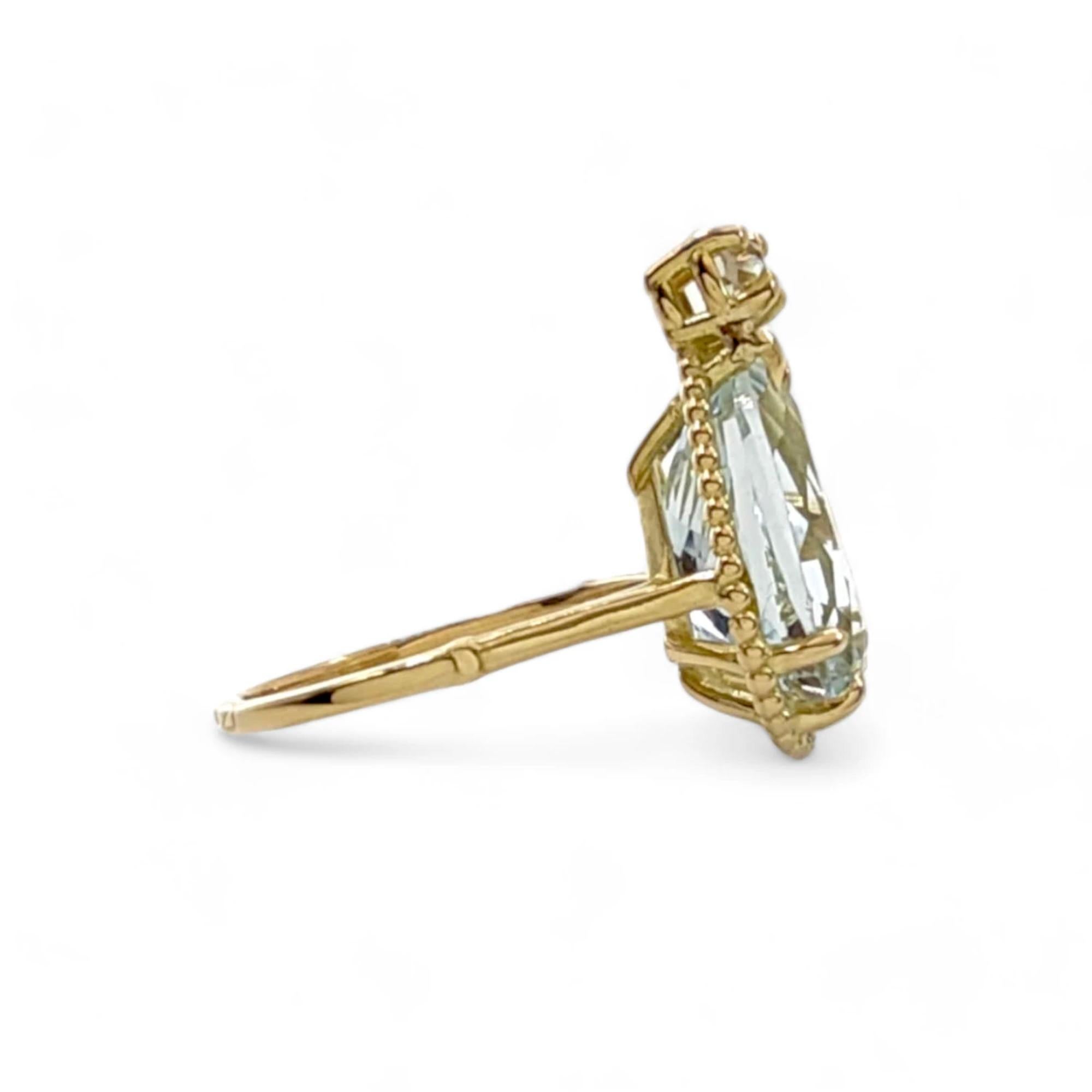 18kt Gold Handmade Aquamarine Diamonds Ring - Perfect Gift for Her 4