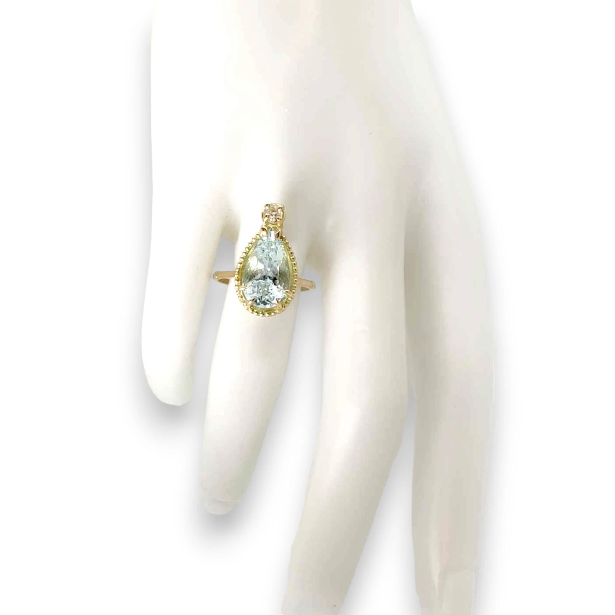 18kt Gold Handmade Aquamarine Diamonds Ring - Perfect Gift for Her 5