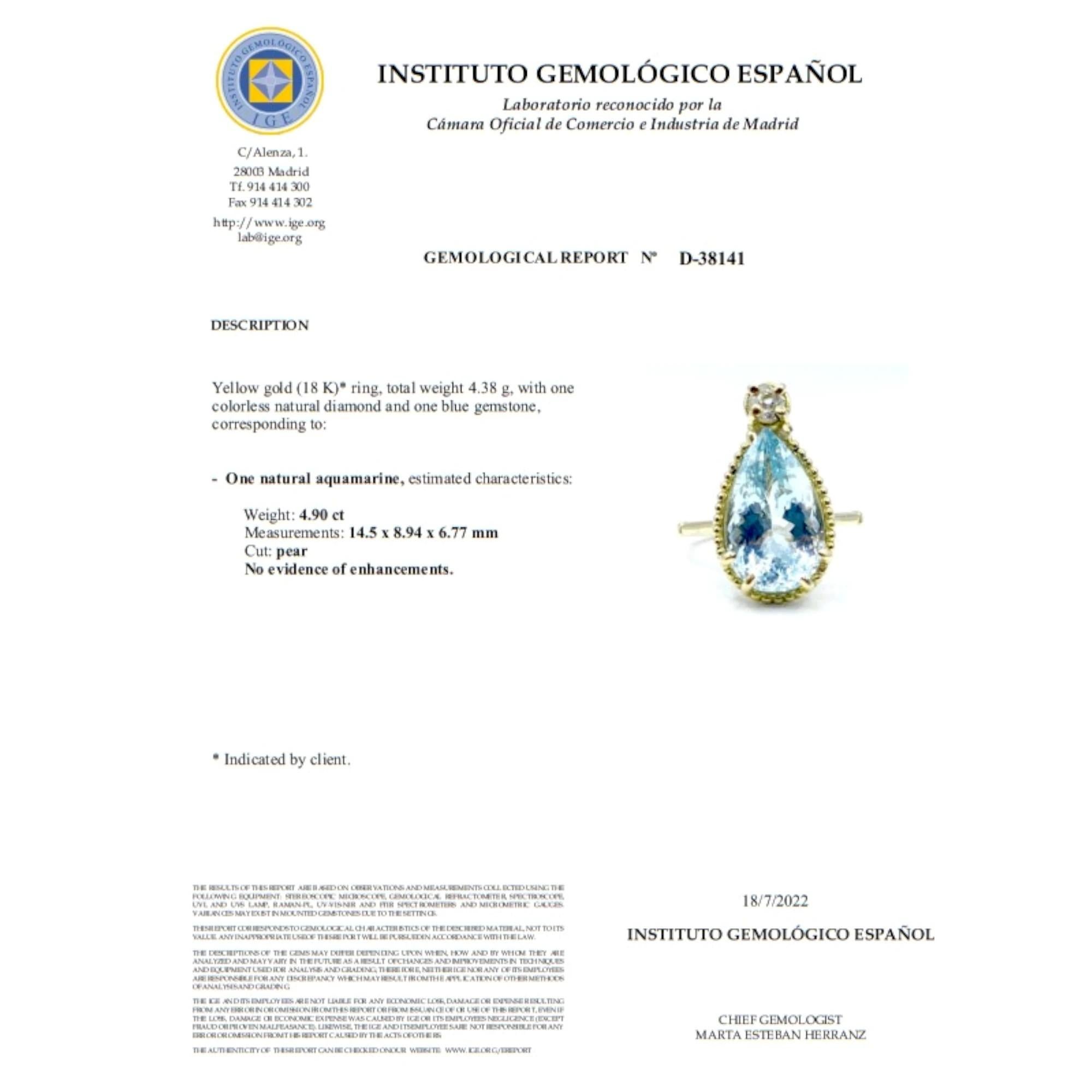18kt Gold Handmade Aquamarine Diamonds Ring - Perfect Gift for Her 1