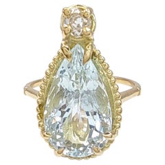 18kt Gold Handmade Aquamarine Diamonds Ring - Perfect Gift for Her