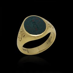 18kt Gold Hematite Coat of Arms Signet Ring, Sheffield 1990