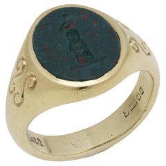 Anillo de sello con escudo de armas de hematites en oro de 18 quilates, Sheffield 1990