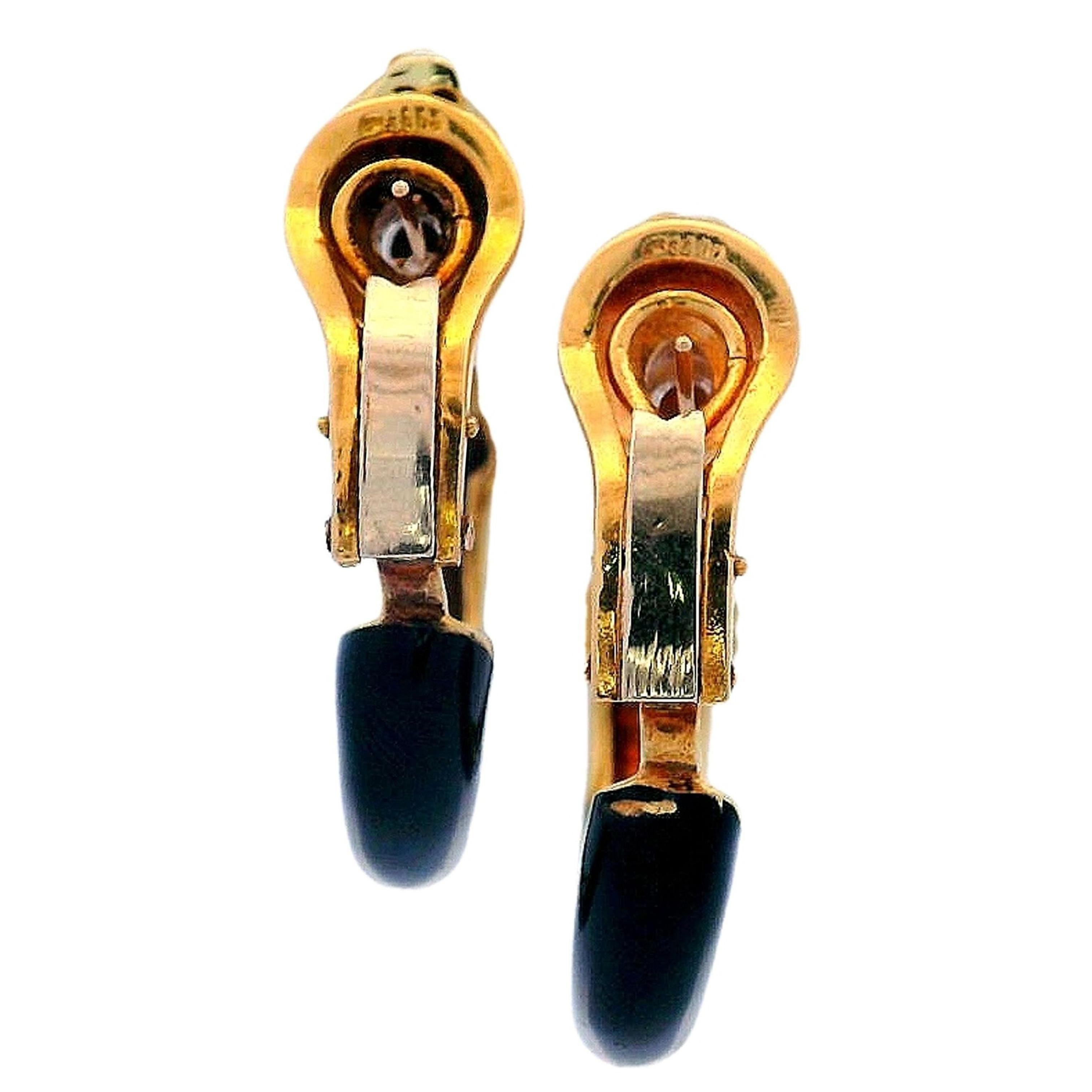 Women's or Men's 18kt Gold Hoop Panther Earrings with Enamel For Sale