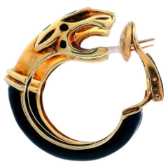 18 Karat Gold Creolen Panther-Ohrringe mit Emaille