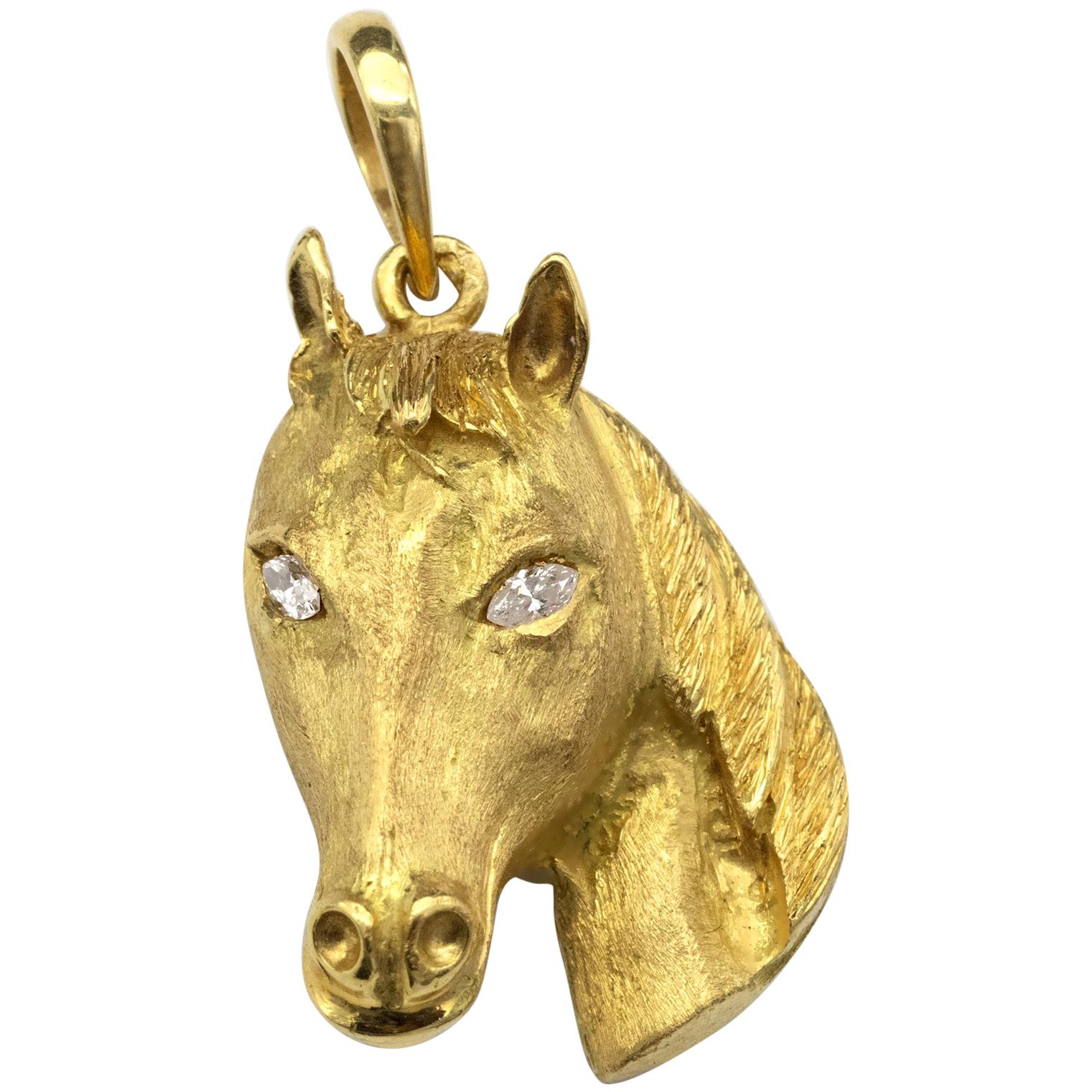 Obsidian Sapphire Diamond Gold Horse Head Necklace For Sale at 1stdibs