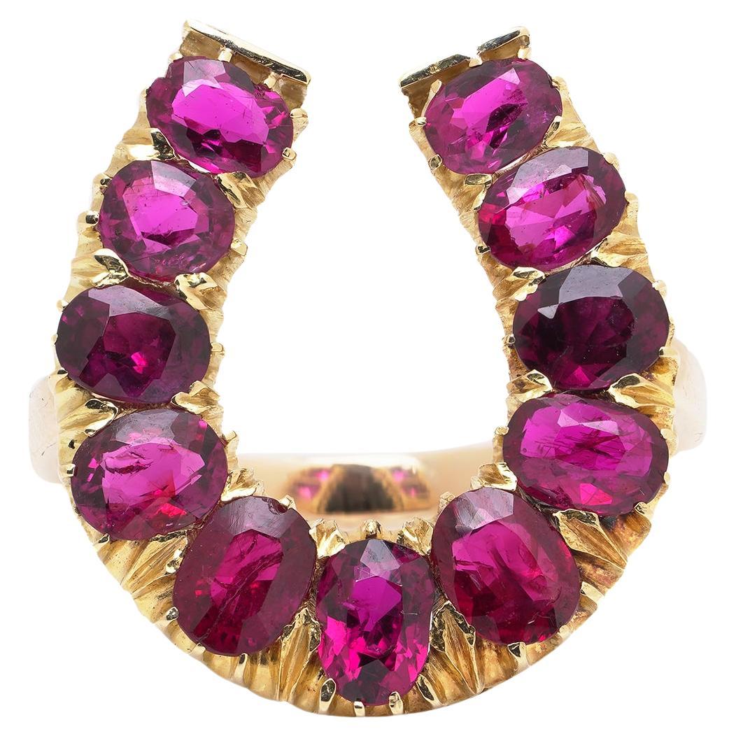 18KT Gold Horseshoe Ruby Ring For Sale