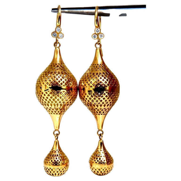 18kt Gold Islam Arab Ethnic Diamond Dangle Earrings For Sale at 1stDibs