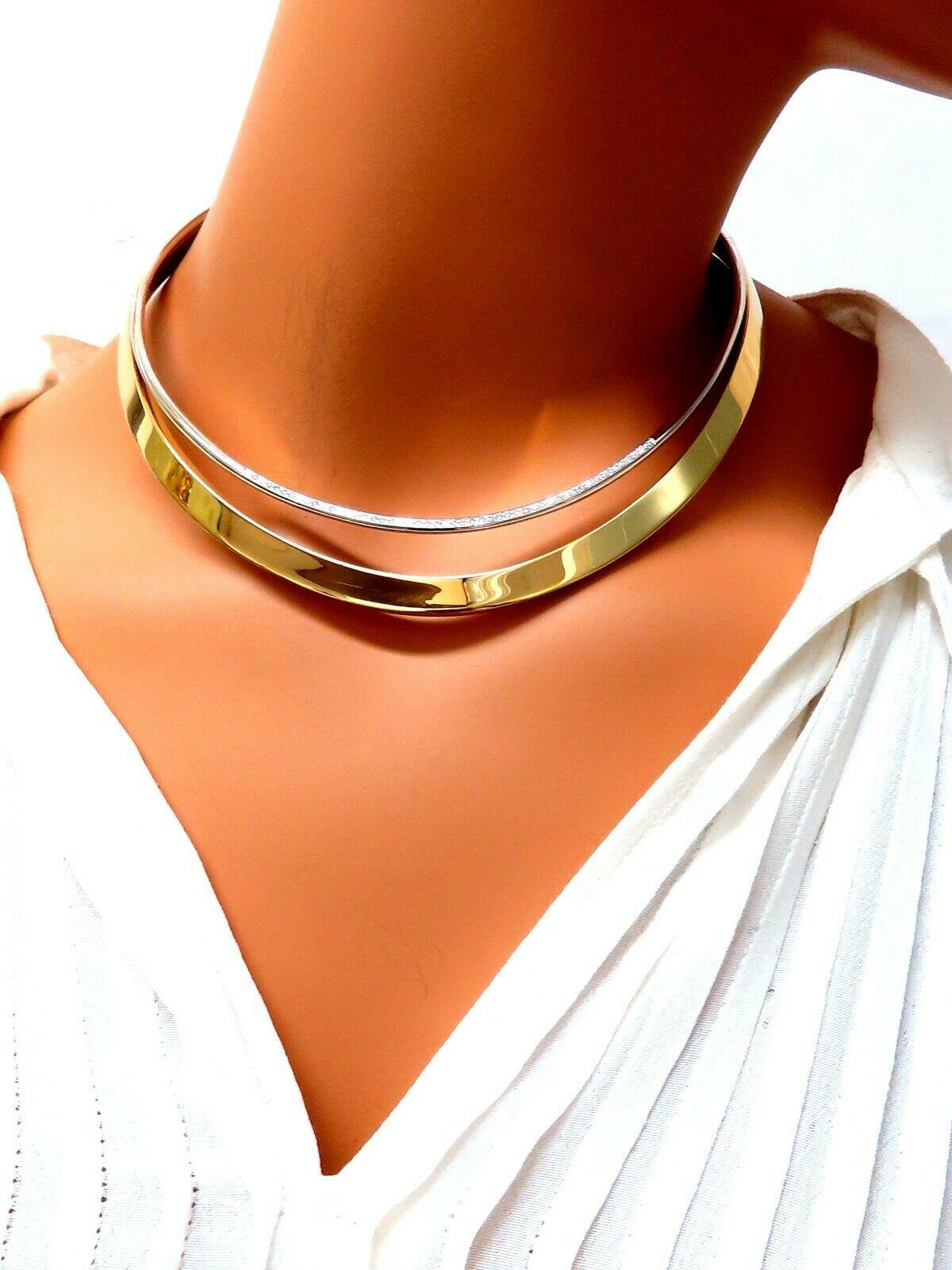 Women's or Men's 18 Karat Gold Italy Two-Tier Diamond Cable Link Necklace