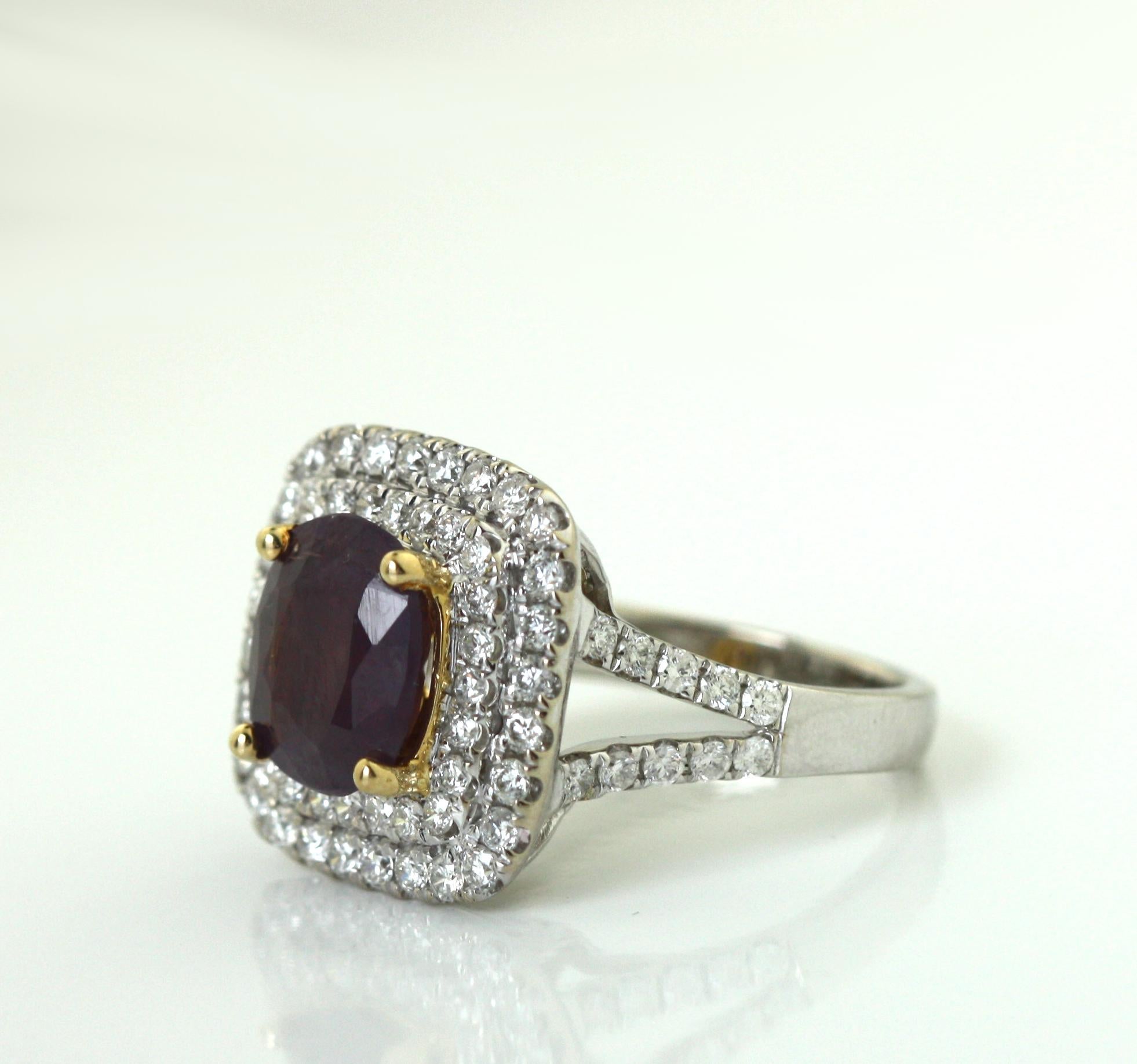 18KT Goldring mit Kaschmir-Saphir und Diamant (Rundschliff) im Angebot