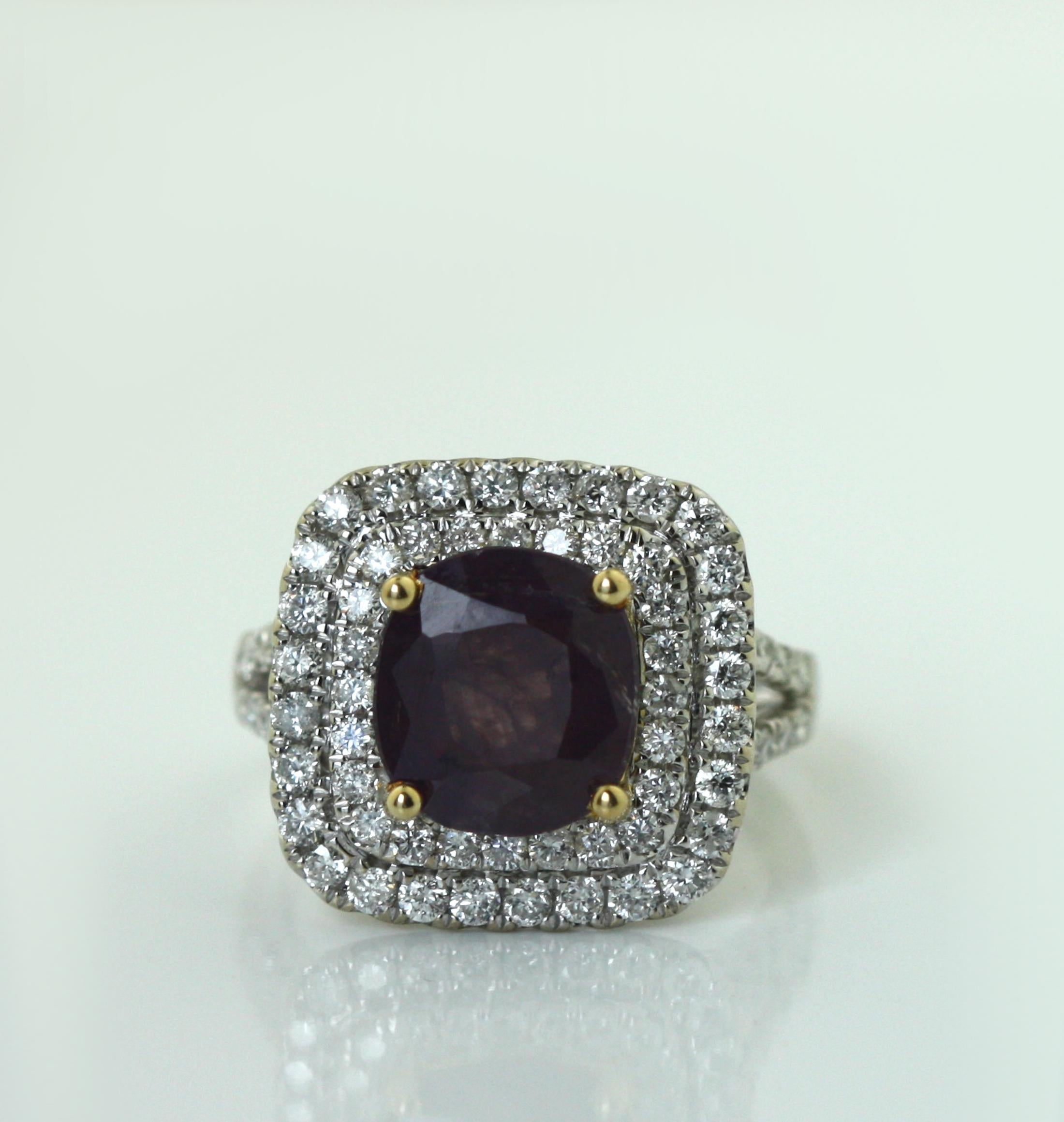 18KT Goldring mit Kaschmir-Saphir und Diamant im Angebot 4