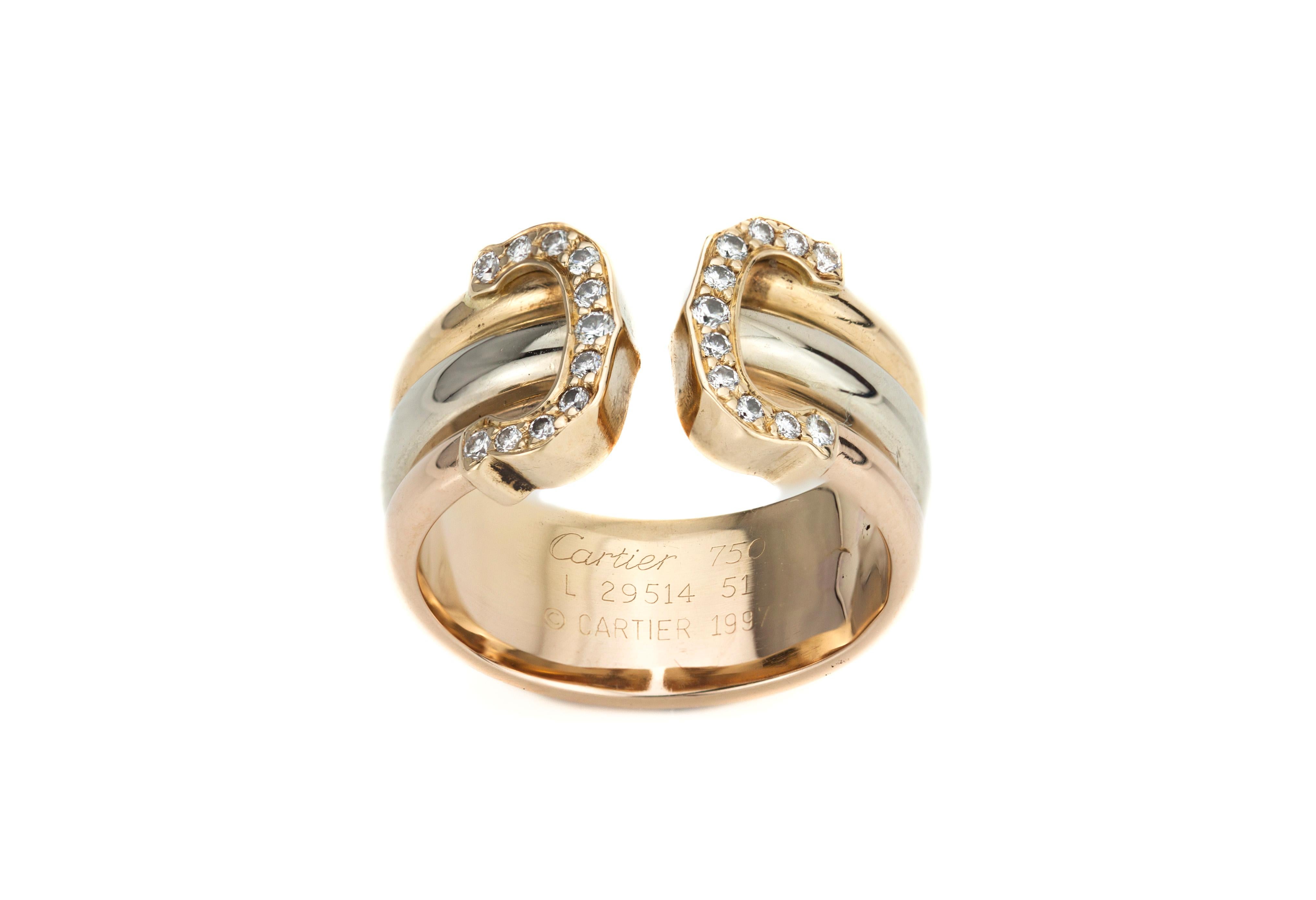 French Cut 18kt Gold Ladies Cartier Ring with Diamonds, Made in France, Paris, circa 1990s