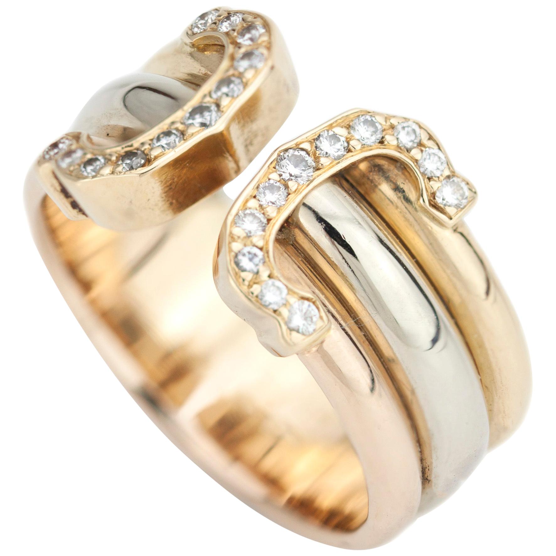 18kt Gold Ladies Cartier Ring with Diamonds, Made in France, Paris, circa 1990s