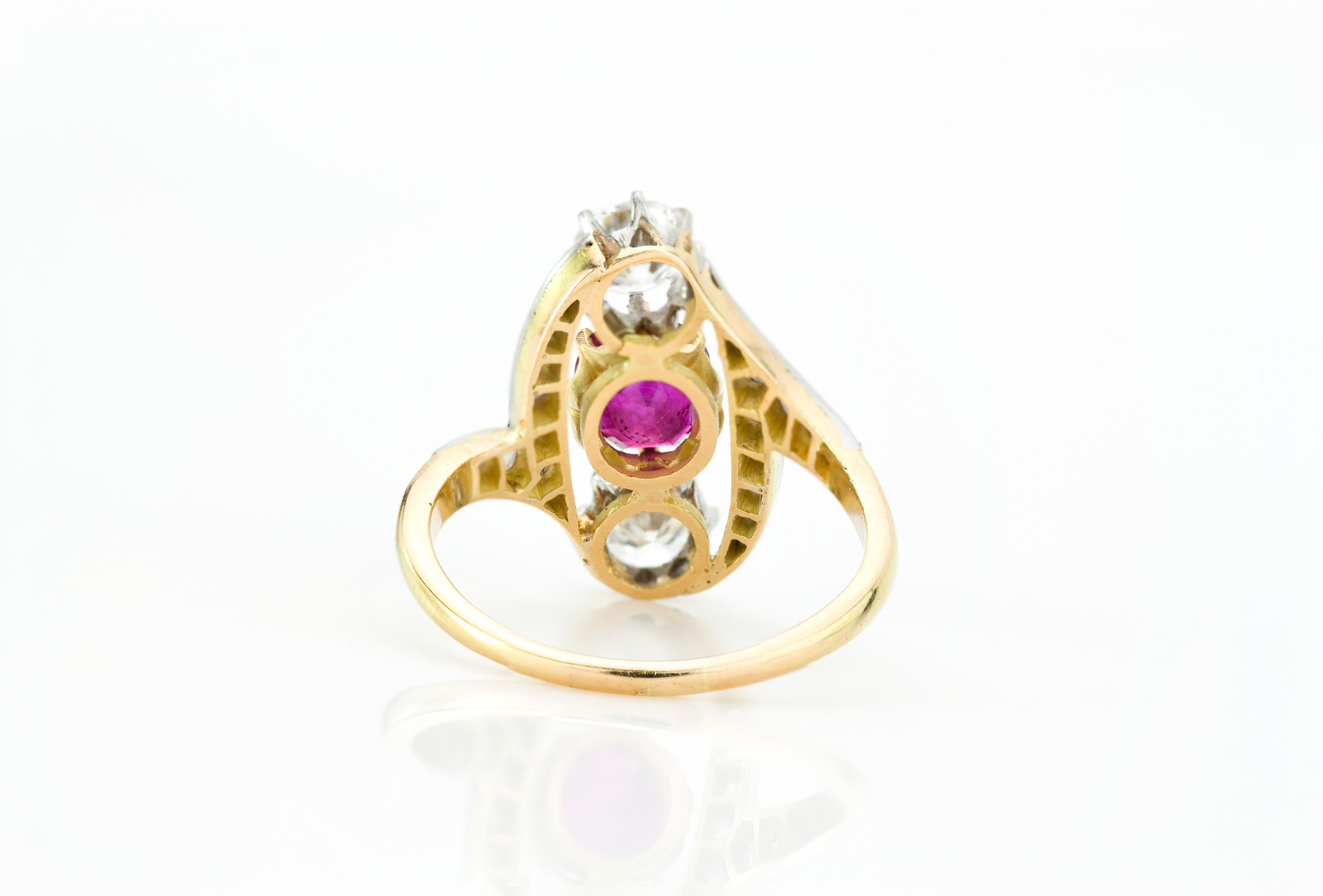 Cushion Cut 18 Karat Gold Ladies Ring with Natural Burma Ruby and Diamonds For Sale