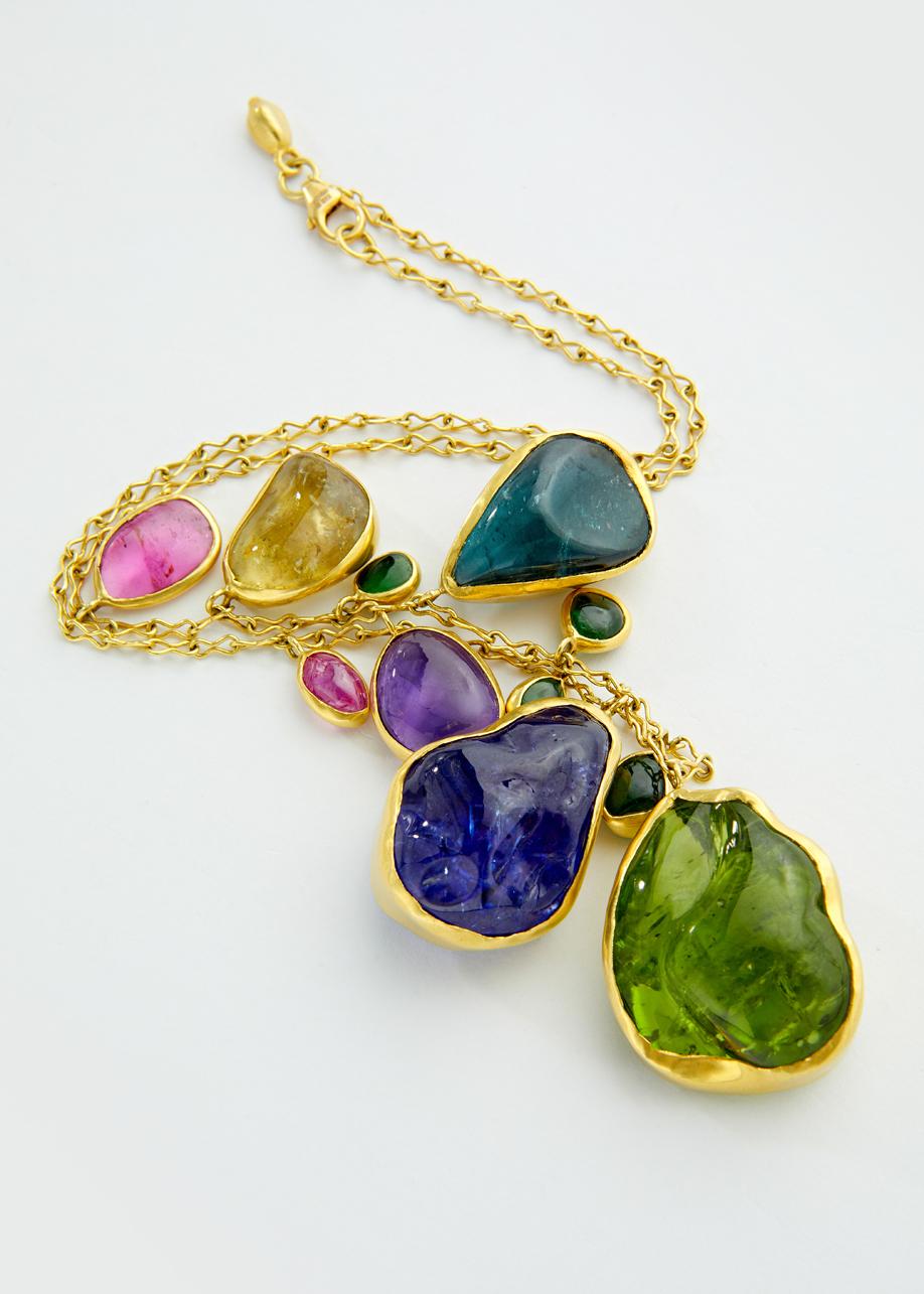 Tumbled 18kt Gold Large Mixed Stones Colette Set Necklace For Sale