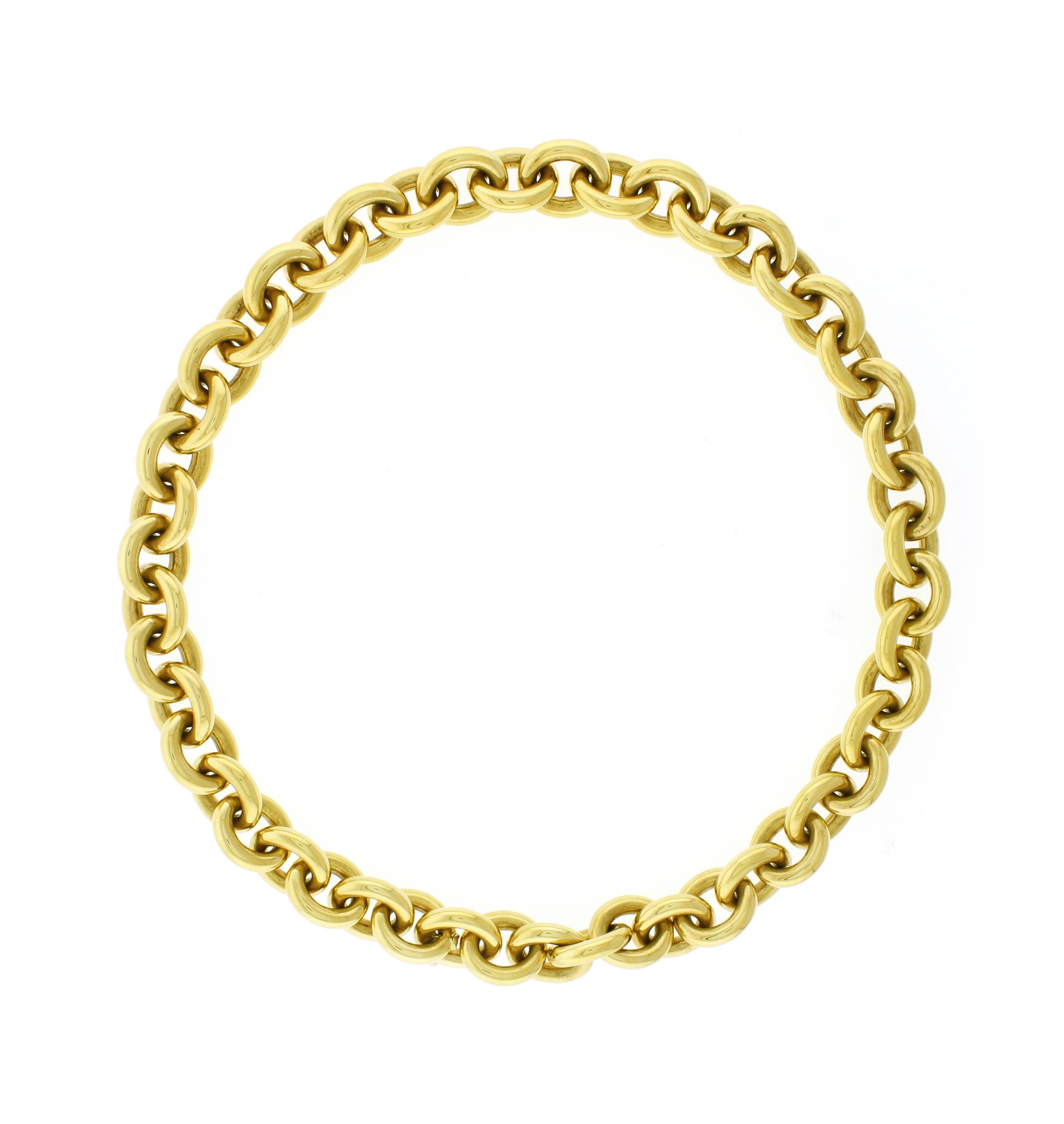 Women's or Men's 18Kt Gold Large Oval Link Necklace For Sale