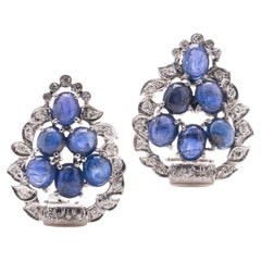 Cabochon Blue Sapphire with Diamond and Blue Sapphire Earrings in 18 ...